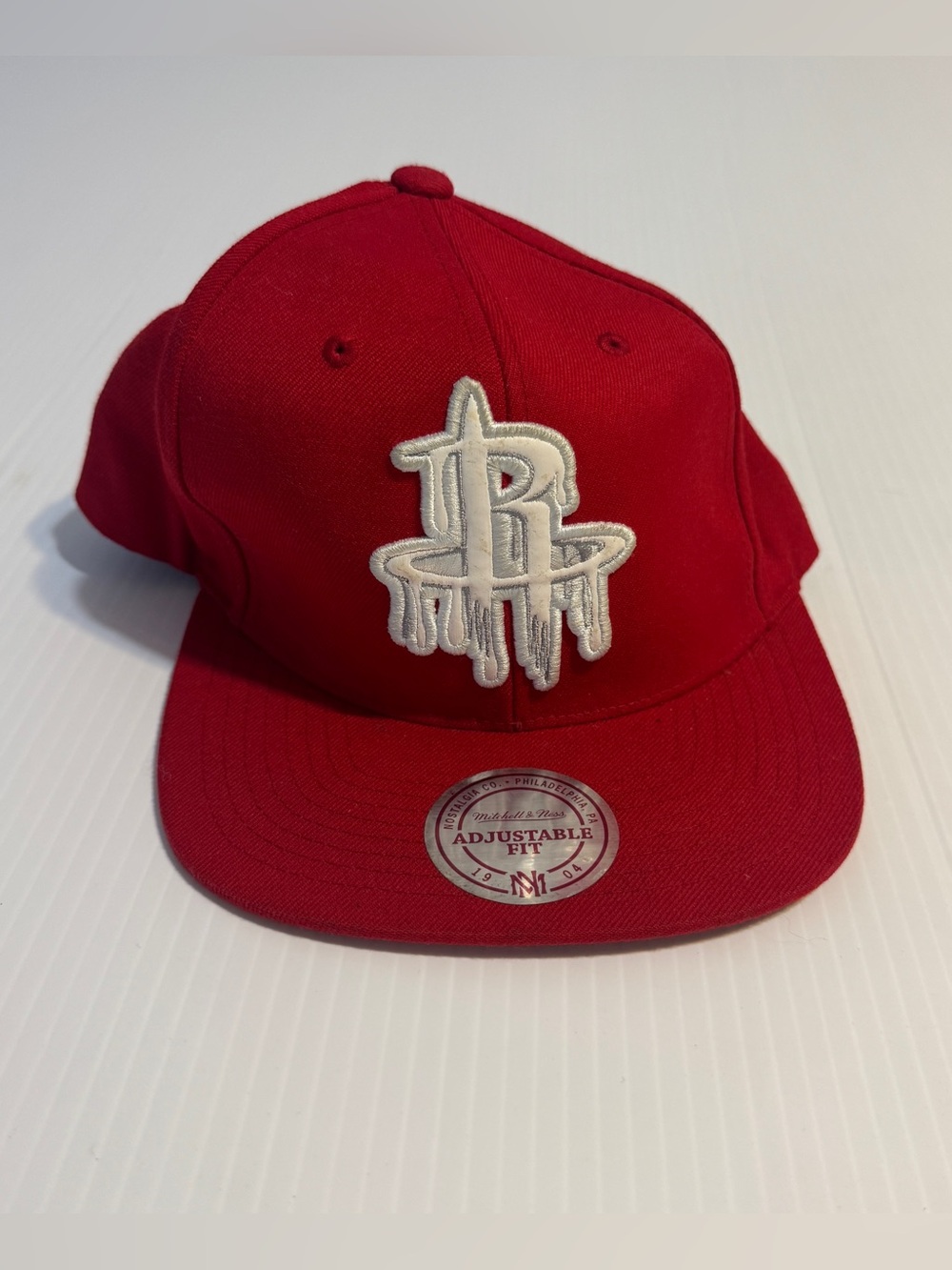 Mitchell & Ness Houston Rockets Drip Logo Snapback Hat Red NBA Streetwear Cap